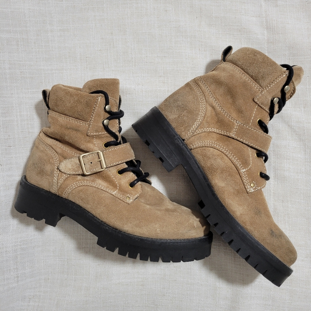 All Saints Paulina Suede Buckle Moto Combat Boots - Picture 4 of 7